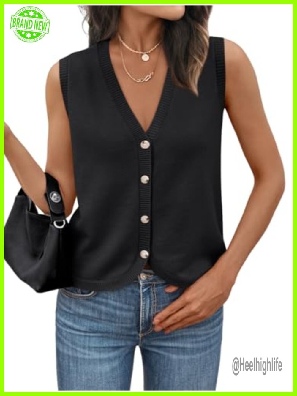 LILLUSORY V Neck Button Down Sleeveless Knitted Sweater Vest